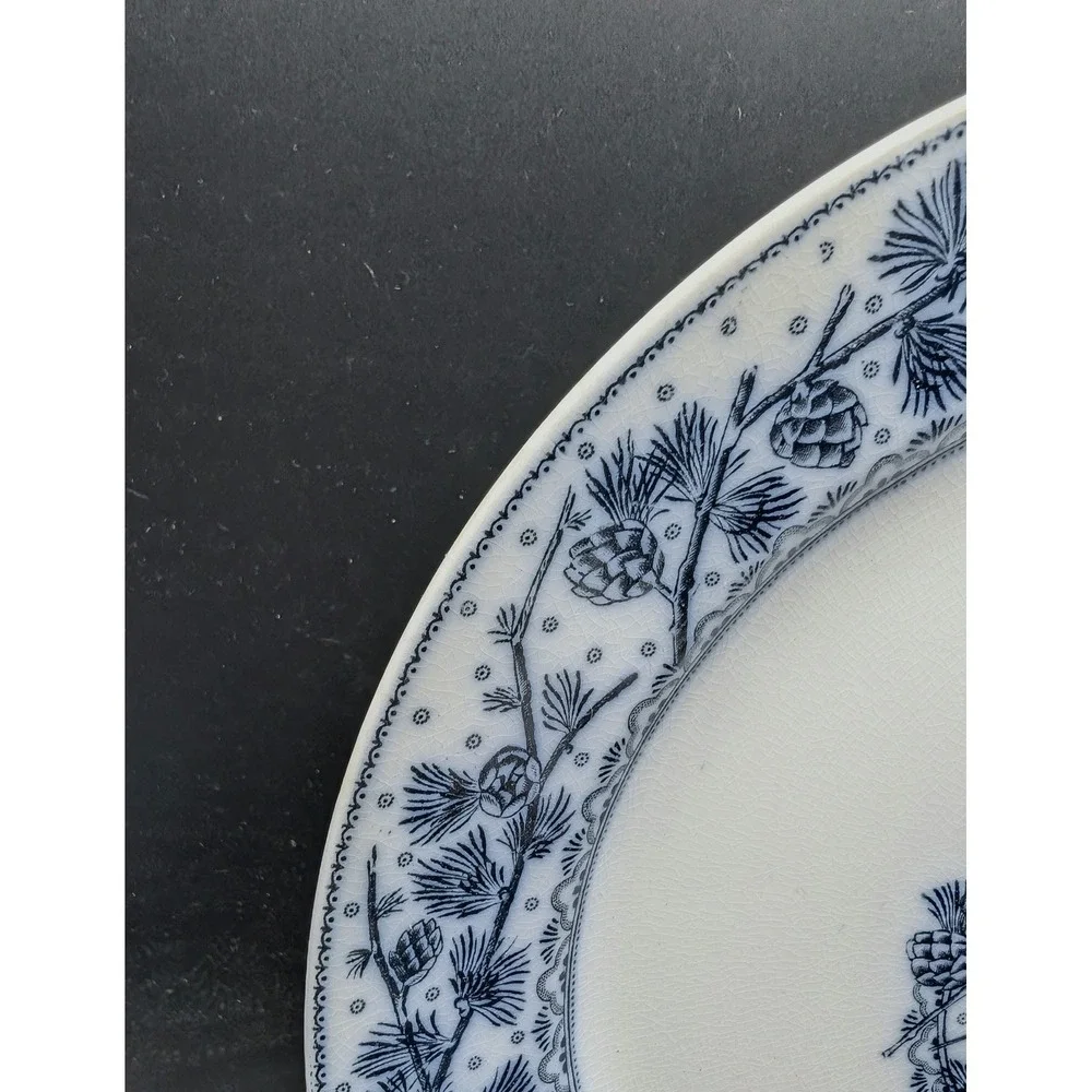 WH Grindley Oxford Blue White Pine Cone Dinner Plate English Ironstone Antique